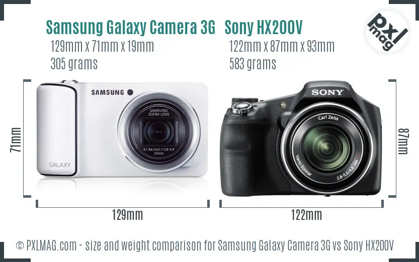 Samsung Galaxy Camera 3G vs Sony HX200V size comparison