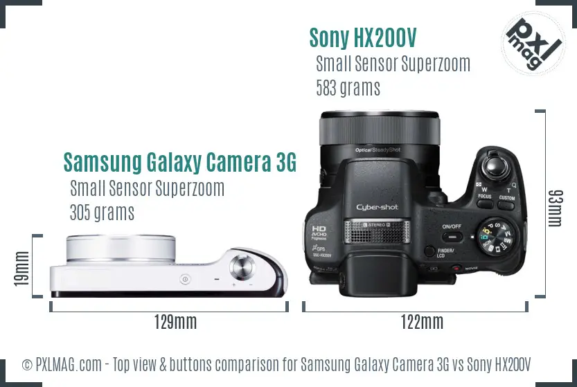 Samsung Galaxy Camera 3G vs Sony HX200V top view buttons comparison