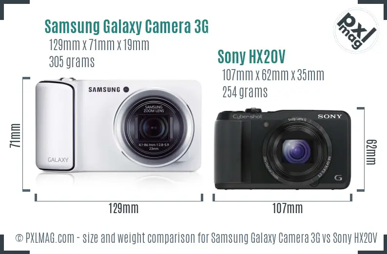 Samsung Galaxy Camera 3G vs Sony HX20V size comparison