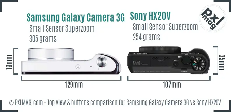 Samsung Galaxy Camera 3G vs Sony HX20V top view buttons comparison