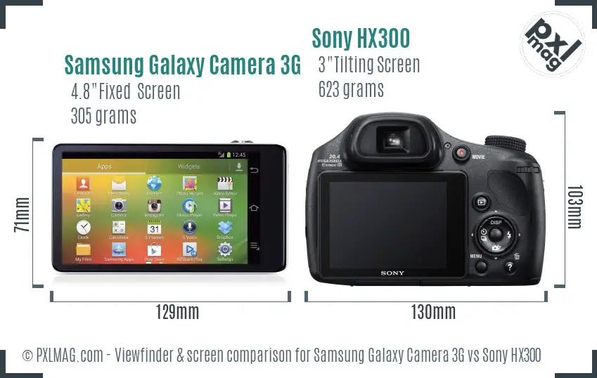 Samsung Galaxy Camera 3G vs Sony HX300 Screen and Viewfinder comparison