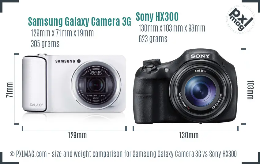 Samsung Galaxy Camera 3G vs Sony HX300 size comparison