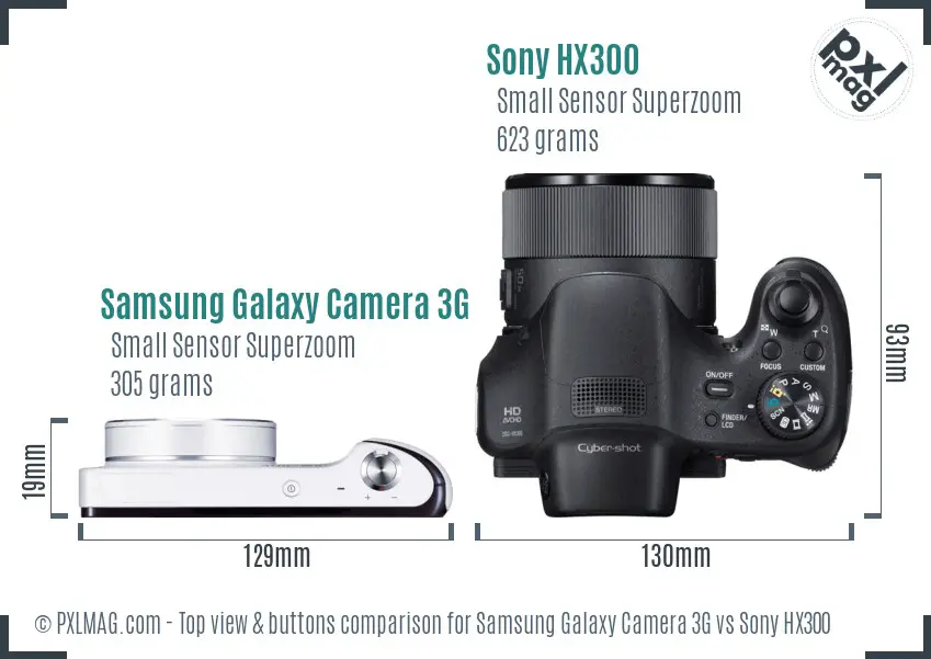 Samsung Galaxy Camera 3G vs Sony HX300 top view buttons comparison