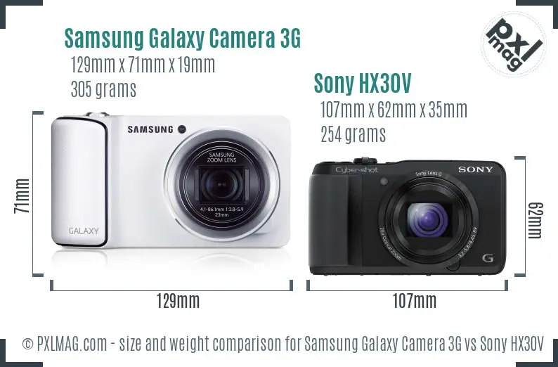 Samsung Galaxy Camera 3G vs Sony HX30V size comparison
