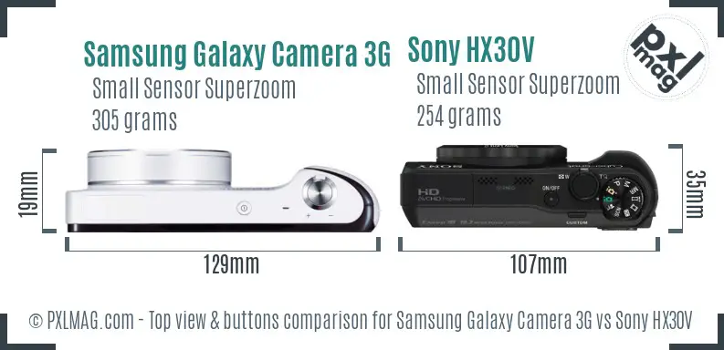 Samsung Galaxy Camera 3G vs Sony HX30V top view buttons comparison
