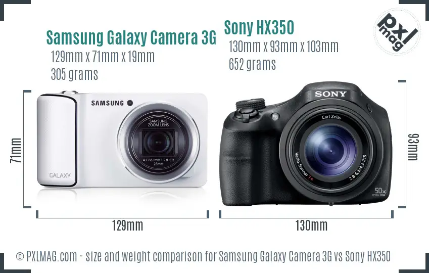 Samsung Galaxy Camera 3G vs Sony HX350 size comparison