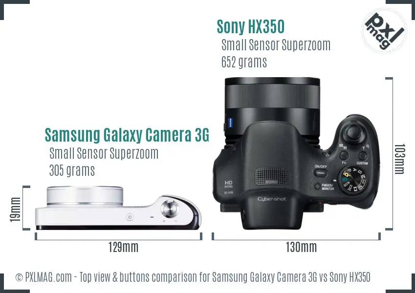 Samsung Galaxy Camera 3G vs Sony HX350 top view buttons comparison