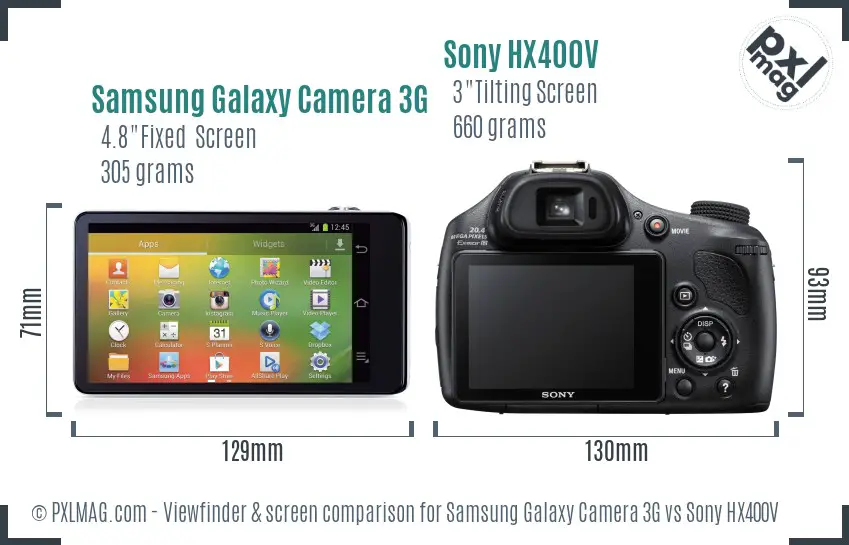 Samsung Galaxy Camera 3G vs Sony HX400V Screen and Viewfinder comparison