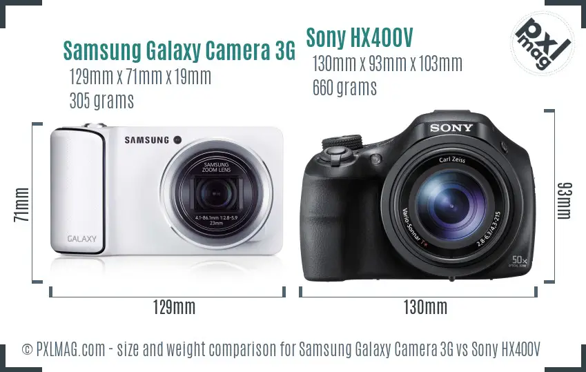 Samsung Galaxy Camera 3G vs Sony HX400V size comparison