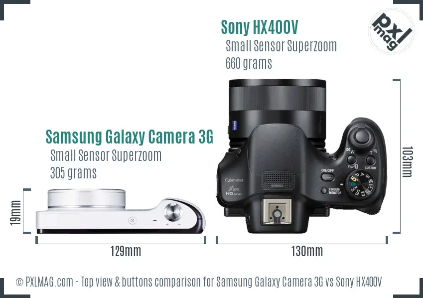 Samsung Galaxy Camera 3G vs Sony HX400V top view buttons comparison