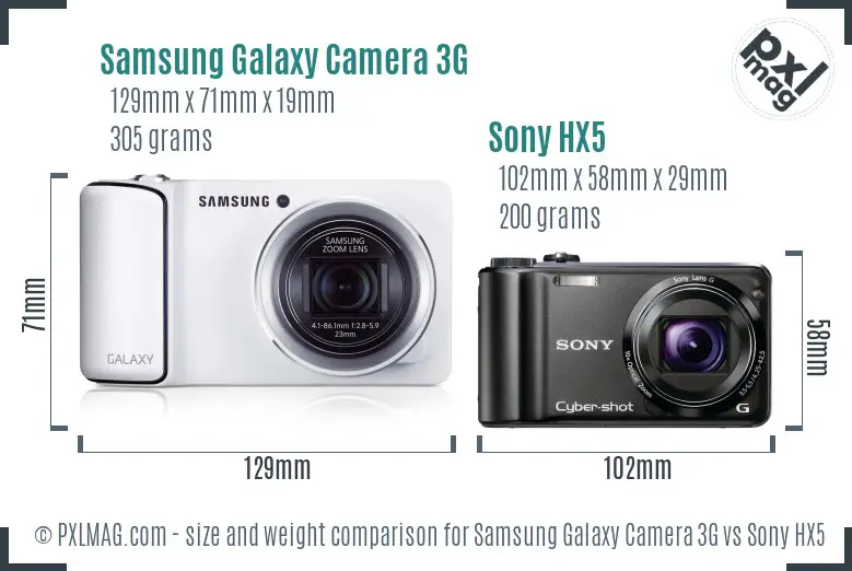 Samsung Galaxy Camera 3G vs Sony HX5 size comparison