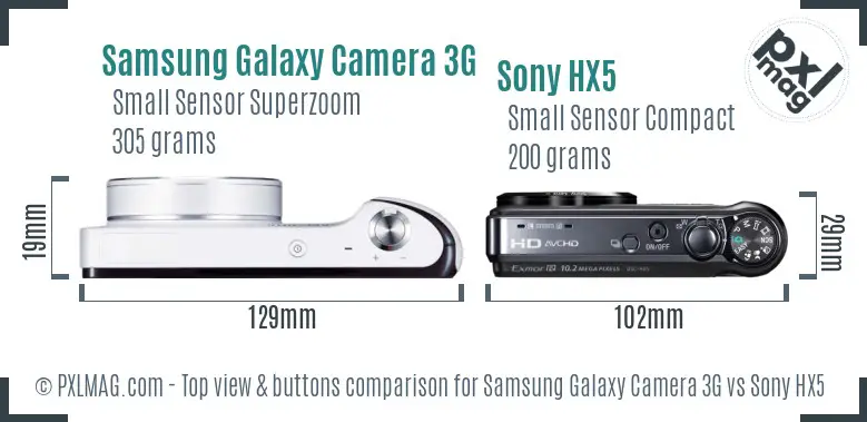 Samsung Galaxy Camera 3G vs Sony HX5 top view buttons comparison