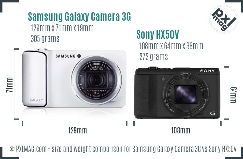 Samsung Galaxy Camera 3G vs Sony HX50V size comparison