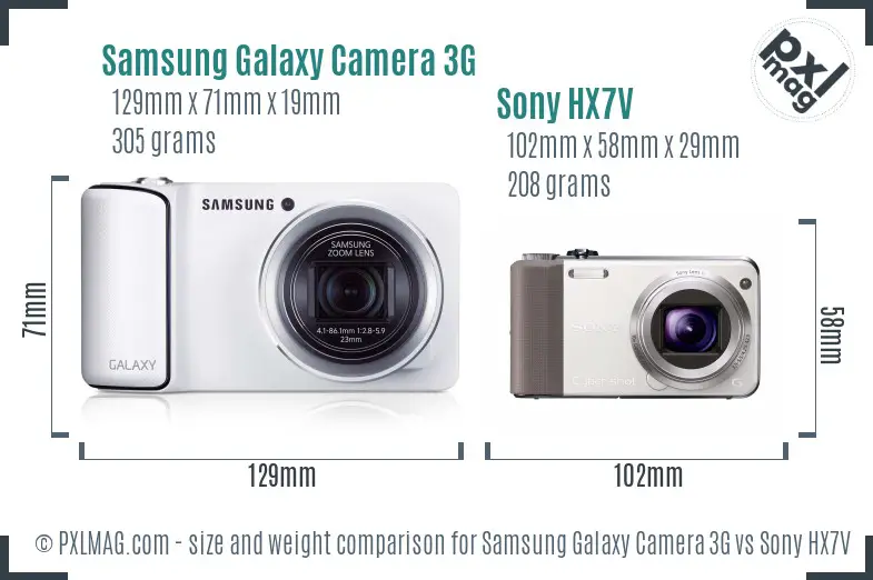 Samsung Galaxy Camera 3G vs Sony HX7V size comparison