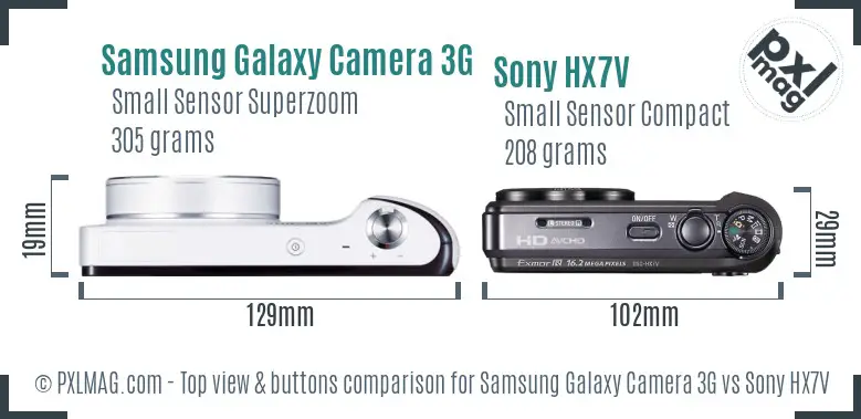 Samsung Galaxy Camera 3G vs Sony HX7V top view buttons comparison