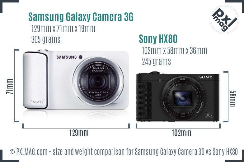 Samsung Galaxy Camera 3G vs Sony HX80 size comparison