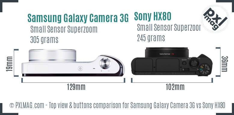 Samsung Galaxy Camera 3G vs Sony HX80 top view buttons comparison