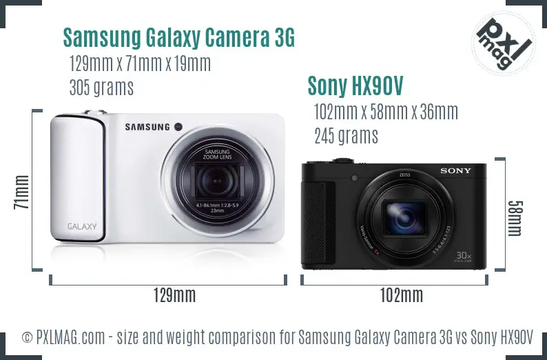 Samsung Galaxy Camera 3G vs Sony HX90V size comparison