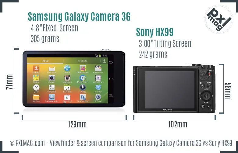 Samsung Galaxy Camera 3G vs Sony HX99 Screen and Viewfinder comparison