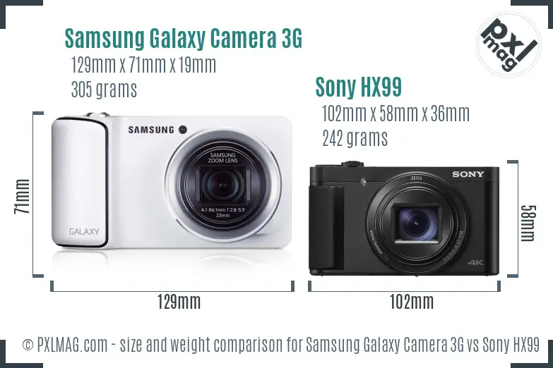 Samsung Galaxy Camera 3G vs Sony HX99 size comparison