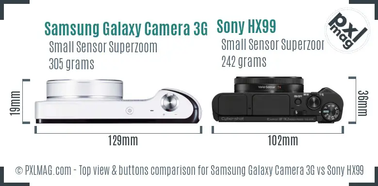 Samsung Galaxy Camera 3G vs Sony HX99 top view buttons comparison