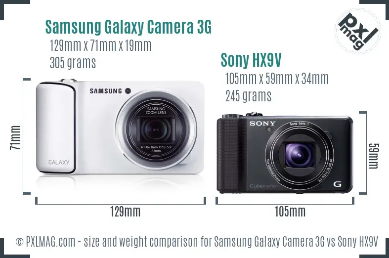 Samsung Galaxy Camera 3G vs Sony HX9V size comparison