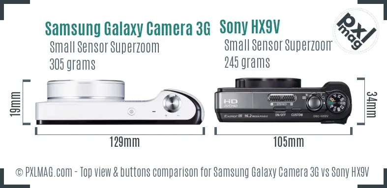 Samsung Galaxy Camera 3G vs Sony HX9V top view buttons comparison