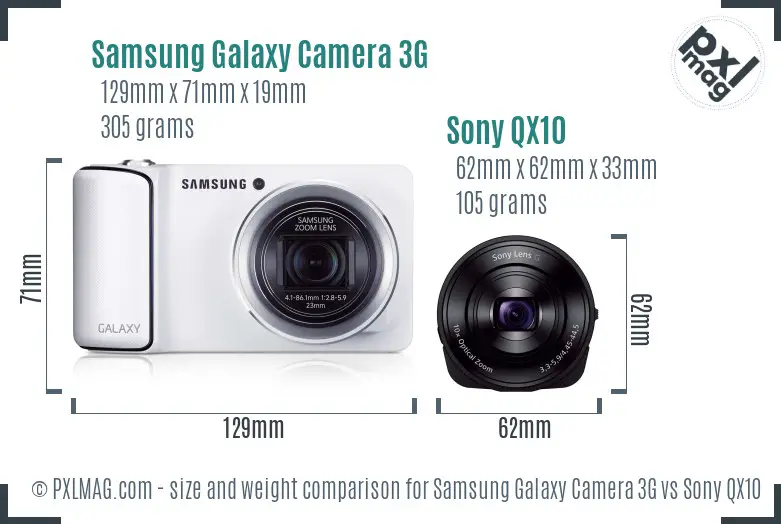 Samsung Galaxy Camera 3G vs Sony QX10 size comparison