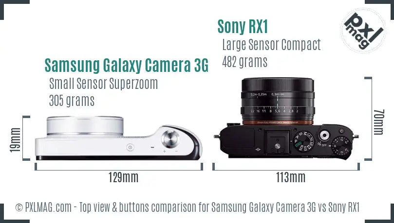 Samsung Galaxy Camera 3G vs Sony RX1 top view buttons comparison