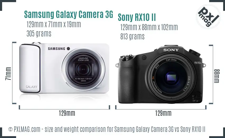 Samsung Galaxy Camera 3G vs Sony RX10 II size comparison