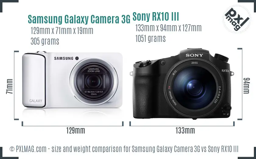 Samsung Galaxy Camera 3G vs Sony RX10 III size comparison