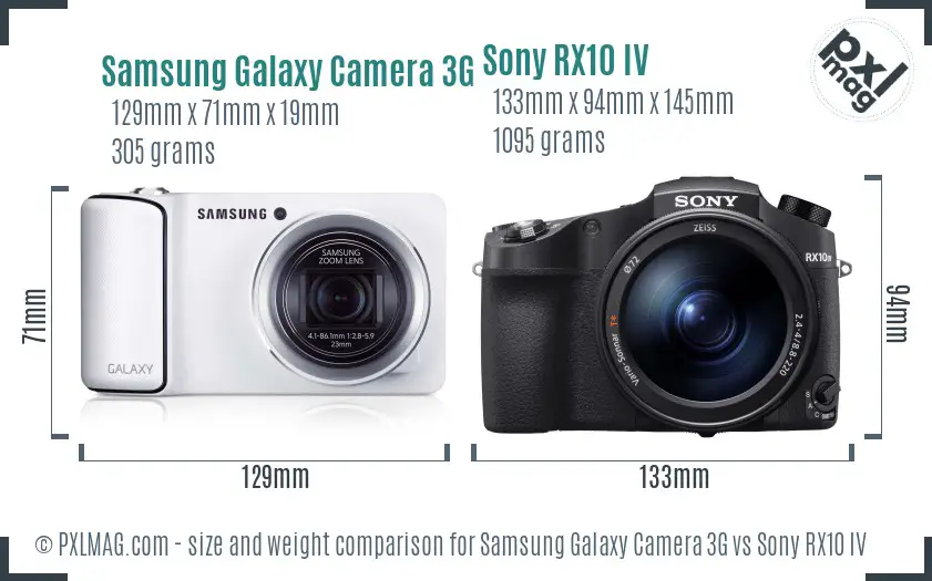 Samsung Galaxy Camera 3G vs Sony RX10 IV size comparison