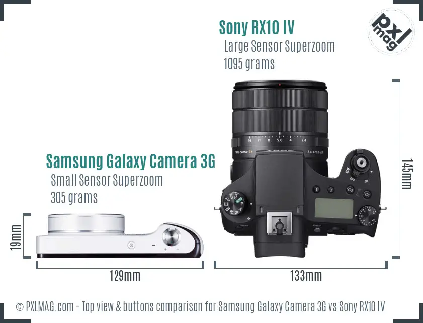 Samsung Galaxy Camera 3G vs Sony RX10 IV top view buttons comparison