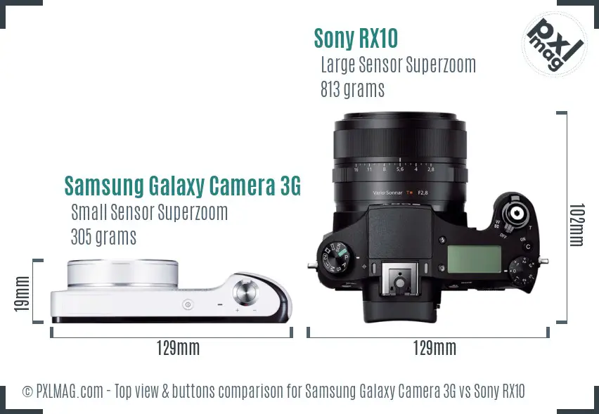 Samsung Galaxy Camera 3G vs Sony RX10 top view buttons comparison