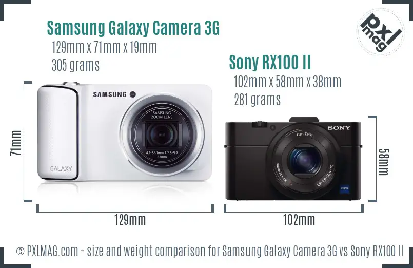 Samsung Galaxy Camera 3G vs Sony RX100 II size comparison
