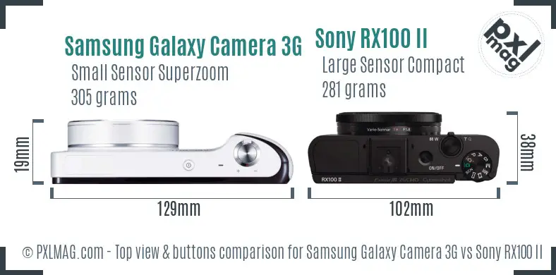 Samsung Galaxy Camera 3G vs Sony RX100 II top view buttons comparison