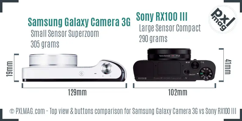 Samsung Galaxy Camera 3G vs Sony RX100 III top view buttons comparison