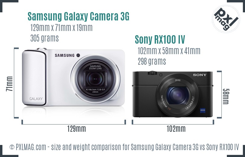 Samsung Galaxy Camera 3G vs Sony RX100 IV size comparison