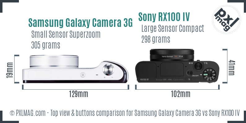 Samsung Galaxy Camera 3G vs Sony RX100 IV top view buttons comparison