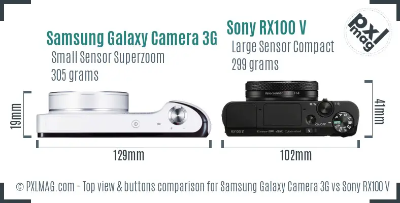 Samsung Galaxy Camera 3G vs Sony RX100 V top view buttons comparison