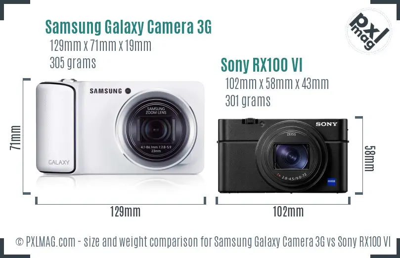 Samsung Galaxy Camera 3G vs Sony RX100 VI size comparison
