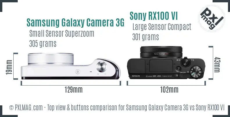 Samsung Galaxy Camera 3G vs Sony RX100 VI top view buttons comparison