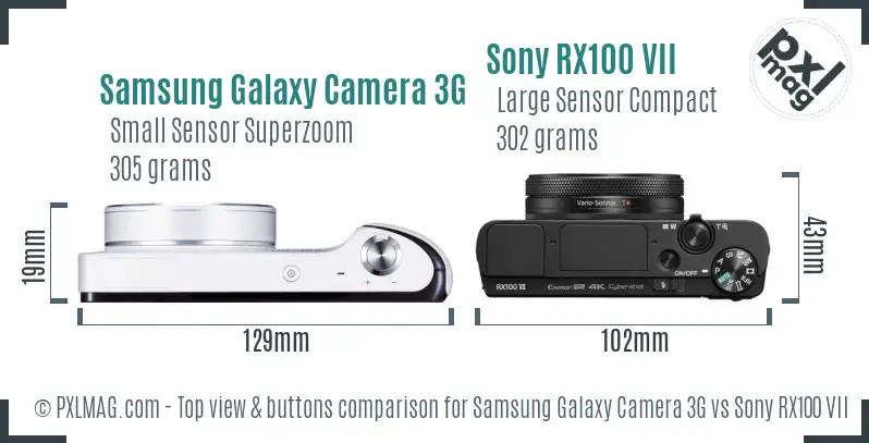 Samsung Galaxy Camera 3G vs Sony RX100 VII top view buttons comparison