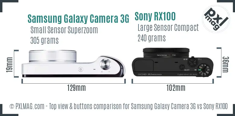 Samsung Galaxy Camera 3G vs Sony RX100 top view buttons comparison