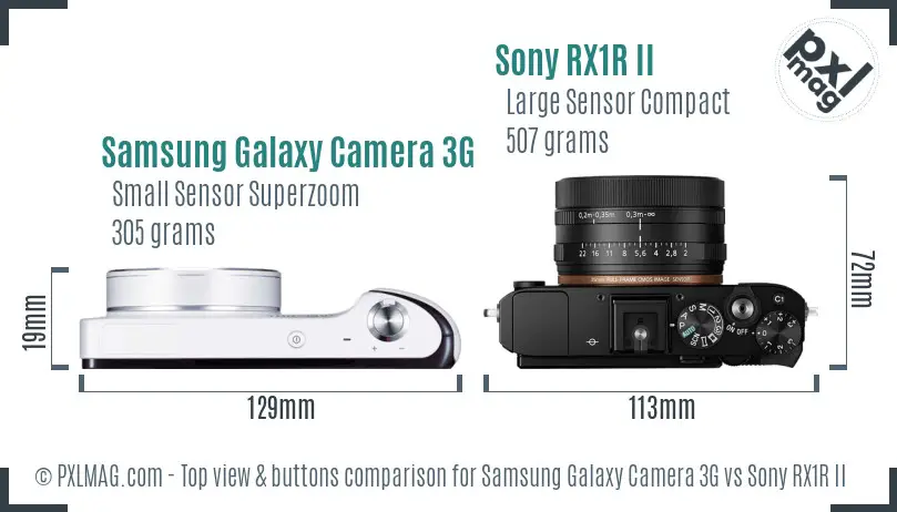 Samsung Galaxy Camera 3G vs Sony RX1R II top view buttons comparison