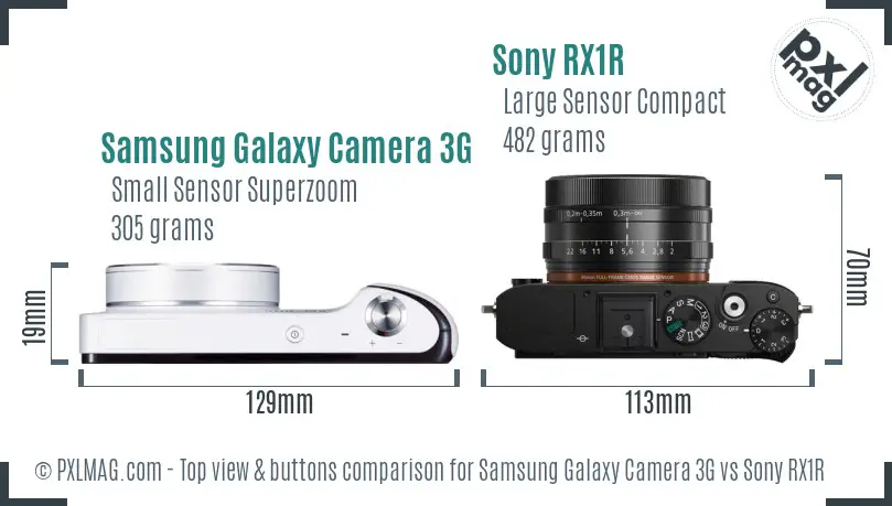 Samsung Galaxy Camera 3G vs Sony RX1R top view buttons comparison