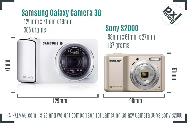 Samsung Galaxy Camera 3G vs Sony S2000 size comparison