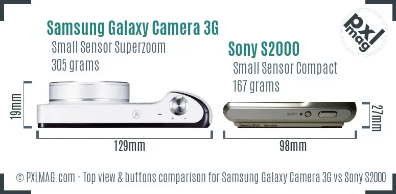 Samsung Galaxy Camera 3G vs Sony S2000 top view buttons comparison