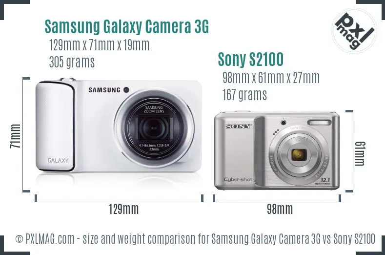 Samsung Galaxy Camera 3G vs Sony S2100 size comparison