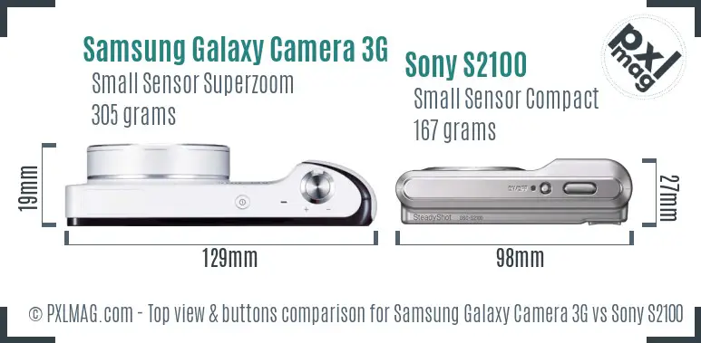 Samsung Galaxy Camera 3G vs Sony S2100 top view buttons comparison